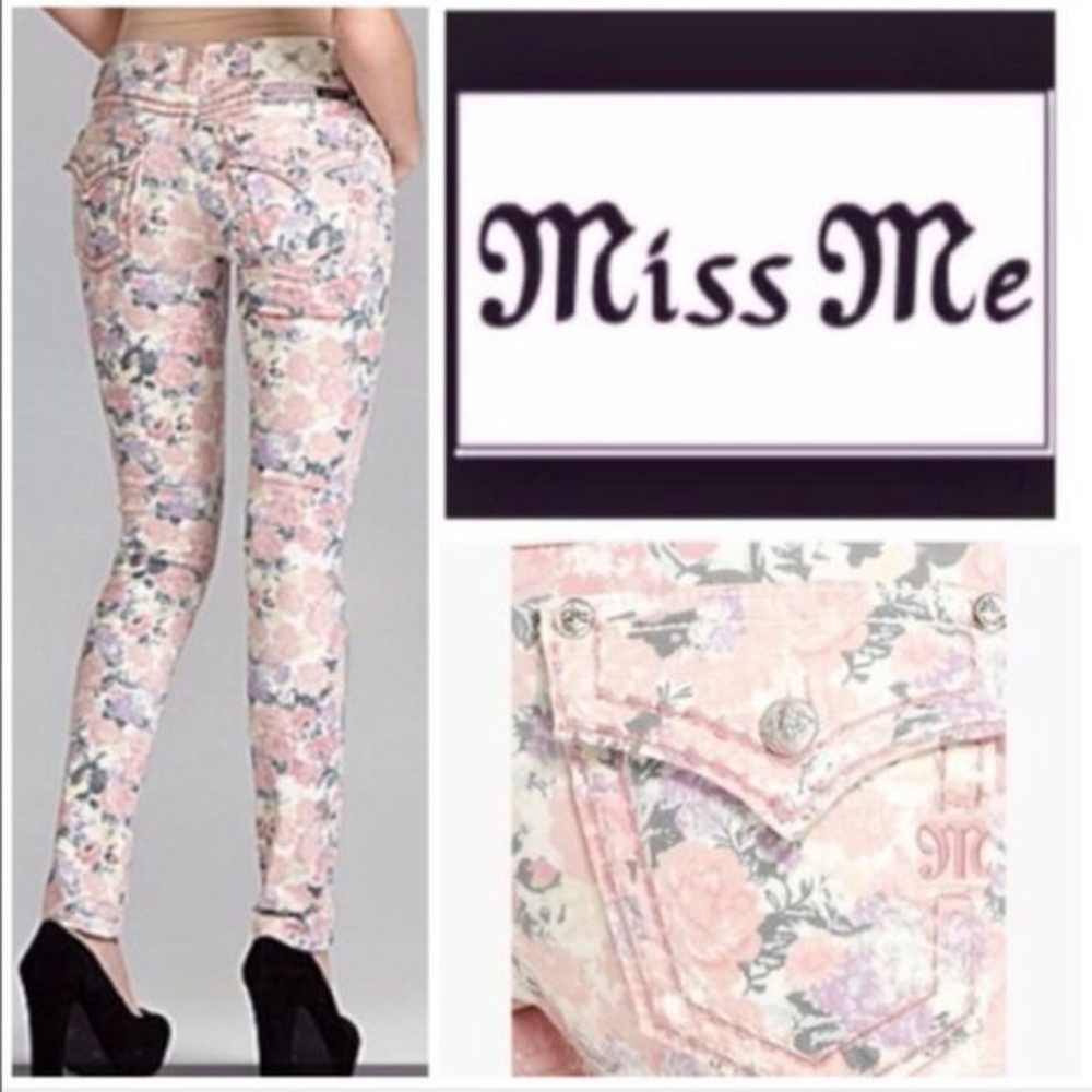 Miss Me Floral Print Cuff Skinny